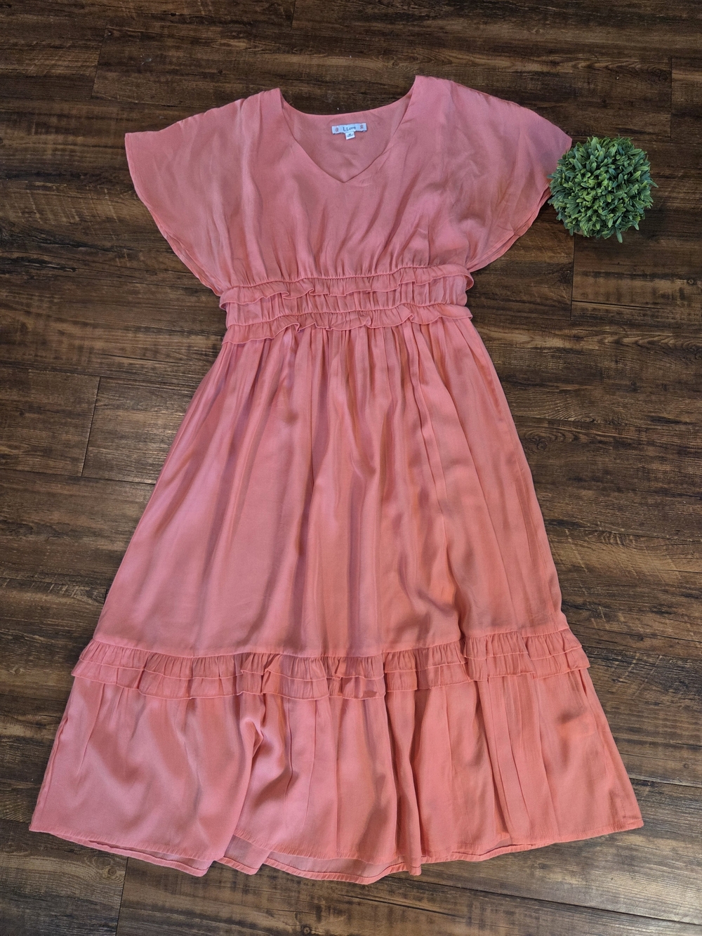 Love Coral Pink Ruffle-Waist Casual Dress Size M